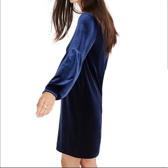 Madewell Velvet Balloon Dress Navy Violet Medium - Picture 1 of 6